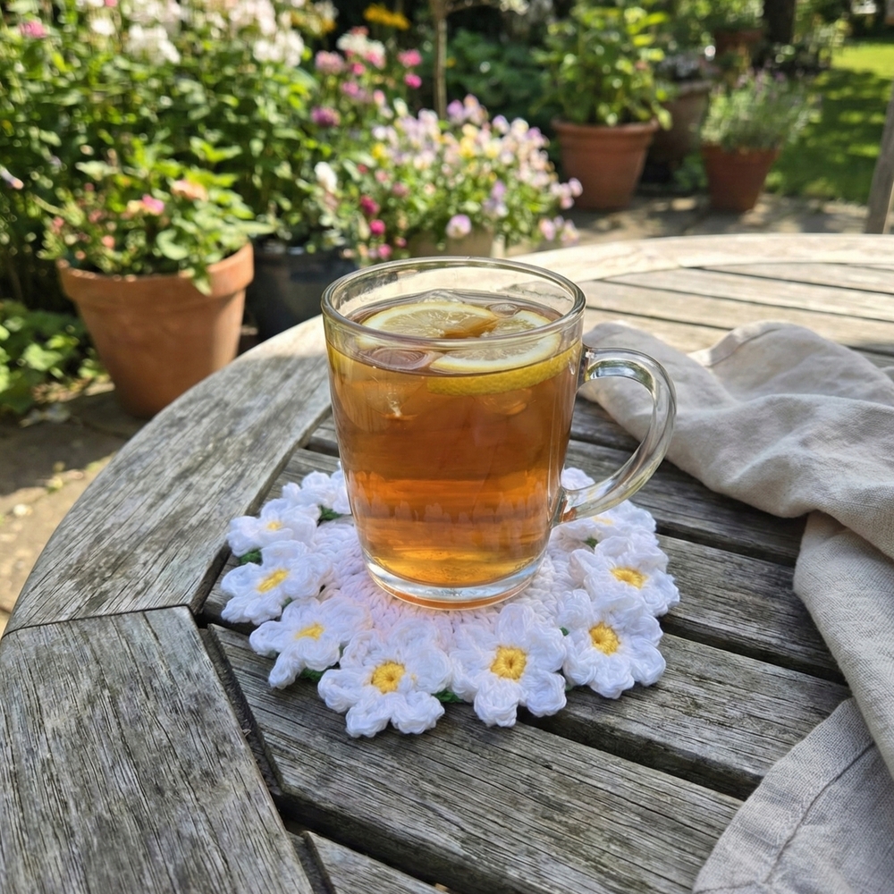 Handcrafted White Floral Crochet Coaster